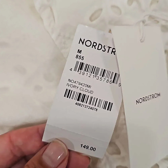 Nordstrom COTTON EYELET MIDI DRESS IN IVORY CLOUD SZ M - Picture 12 of 13